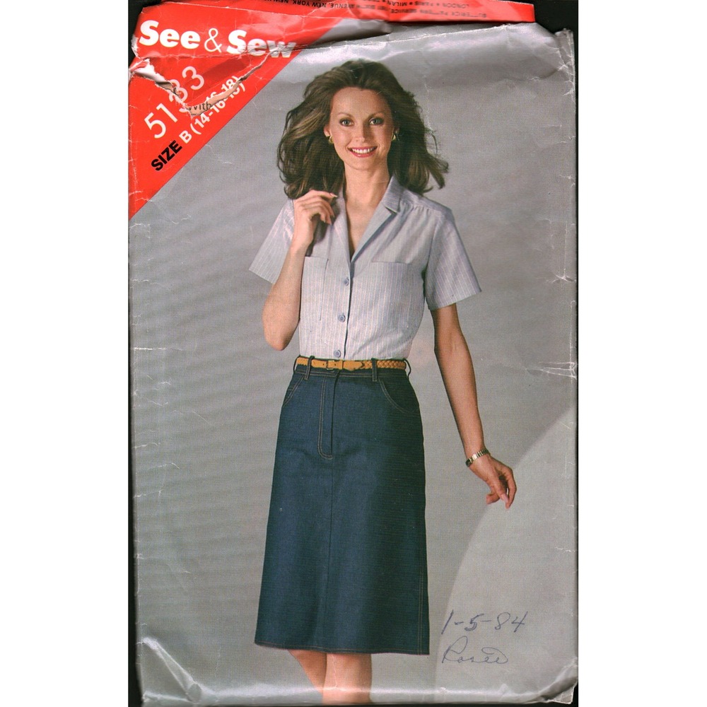 Vintage See & Sew 5133 Sewing Pattern Misses Blouse and Skirt Size 14